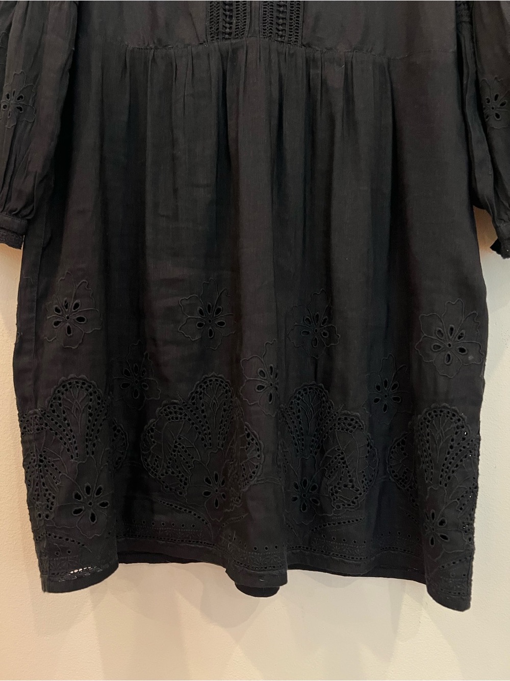 Tommy Bahama Lucia Dress Womens Large Black Linen Blend Embroidered Cottage - Picture 7 of 16